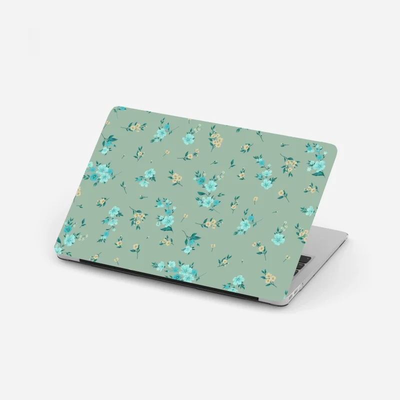 Laptop sticker turquoise floral pattern on sage background