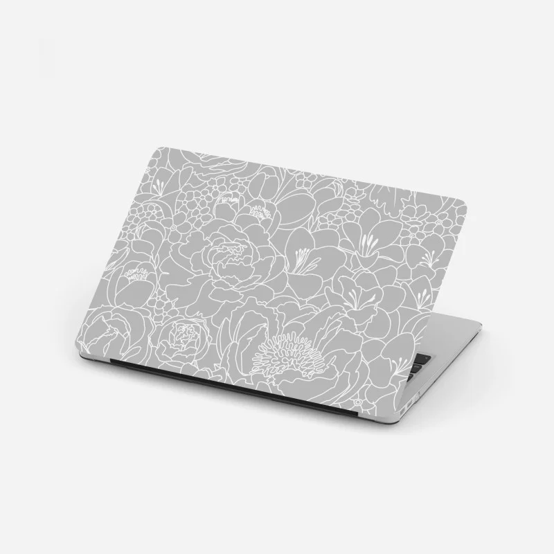 Laptop sticker subtle gray floral line art