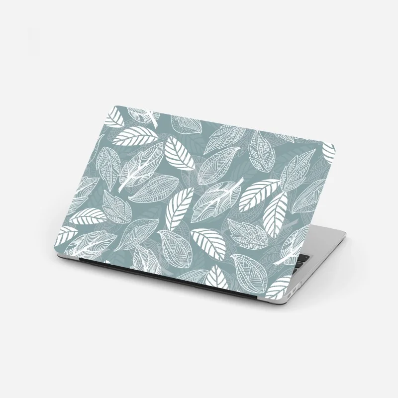 Laptop sticker hand-drawn leaf pattern on teal background