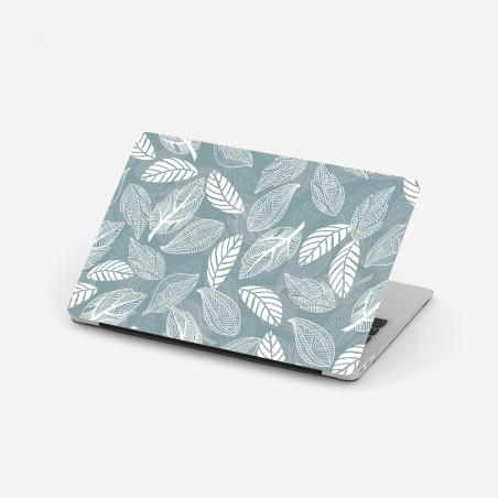 Laptop sticker hand-drawn leaf pattern on teal background • Wallissimo®