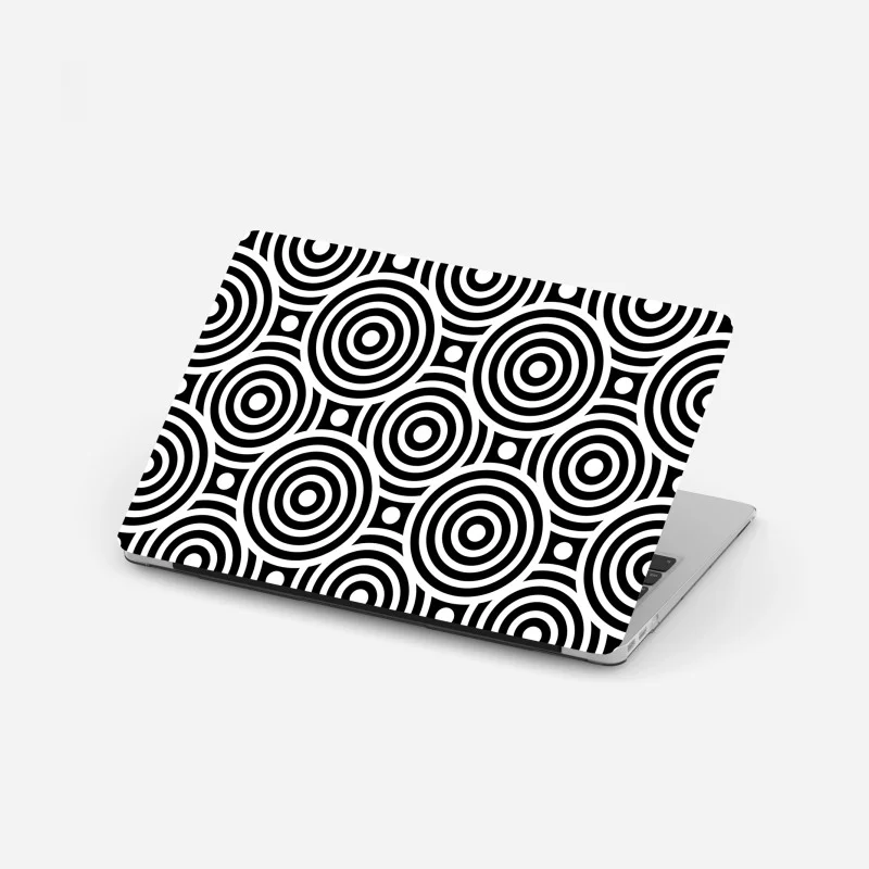 Laptop sticker black and white concentric circle pattern