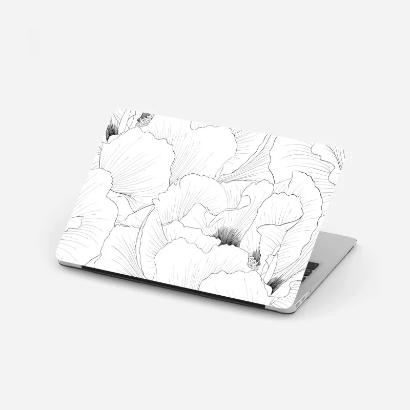 Laptop sticker delicate botanical line art floral pattern