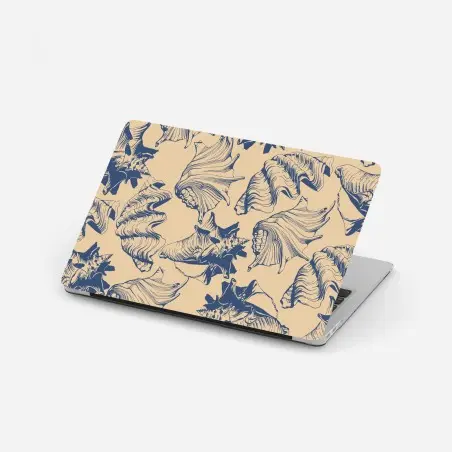 Laptop sticker nautical seashell pattern in blue and beige • Wallissimo®