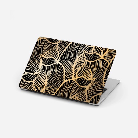 Laptop sticker golden leaf pattern on black • Wallissimo®
