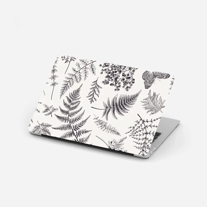 Laptop sticker monochrome botanical leaves pattern