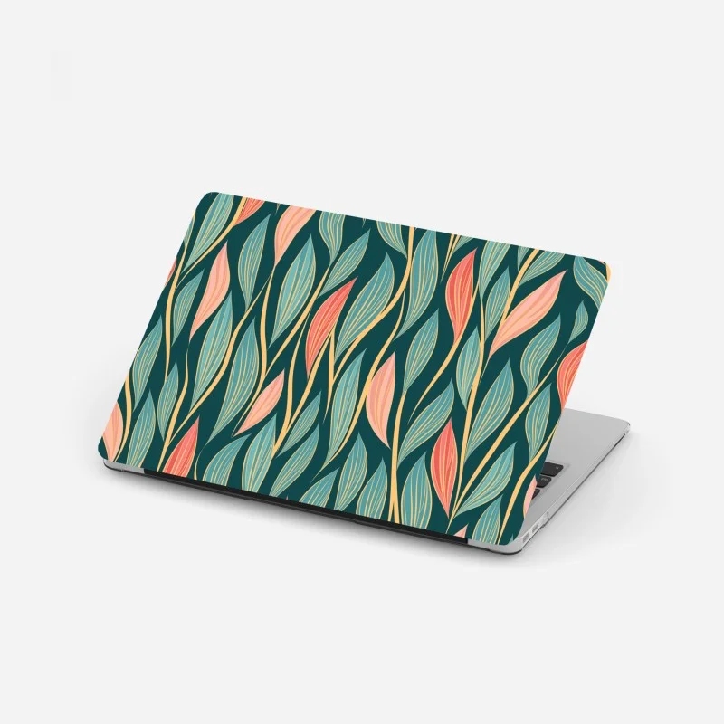 Laptop sticker botanical leaf pattern in teal and coral