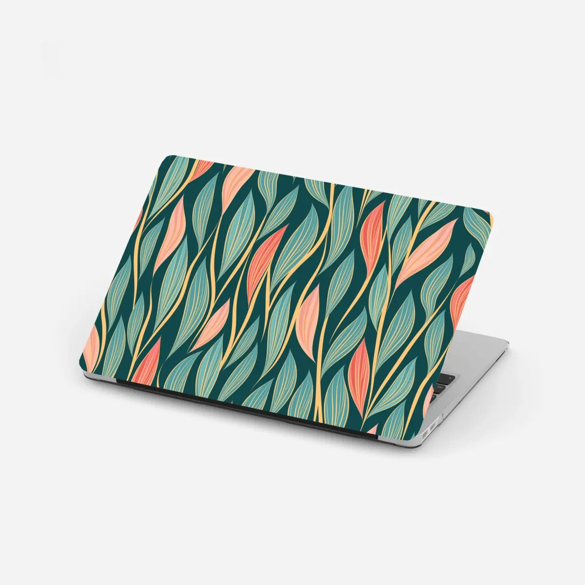 Laptop sticker botanical leaf pattern in teal and coral ⁕ Wallissimo® Laptop sticker botanical leaf pattern in teal and coral ⁕ Wallissimo®
