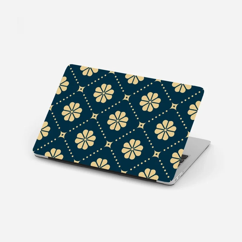 Laptop sticker teal and beige floral geometric pattern