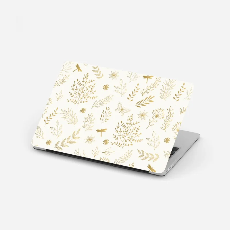 Laptop sticker golden botanical seamless pattern