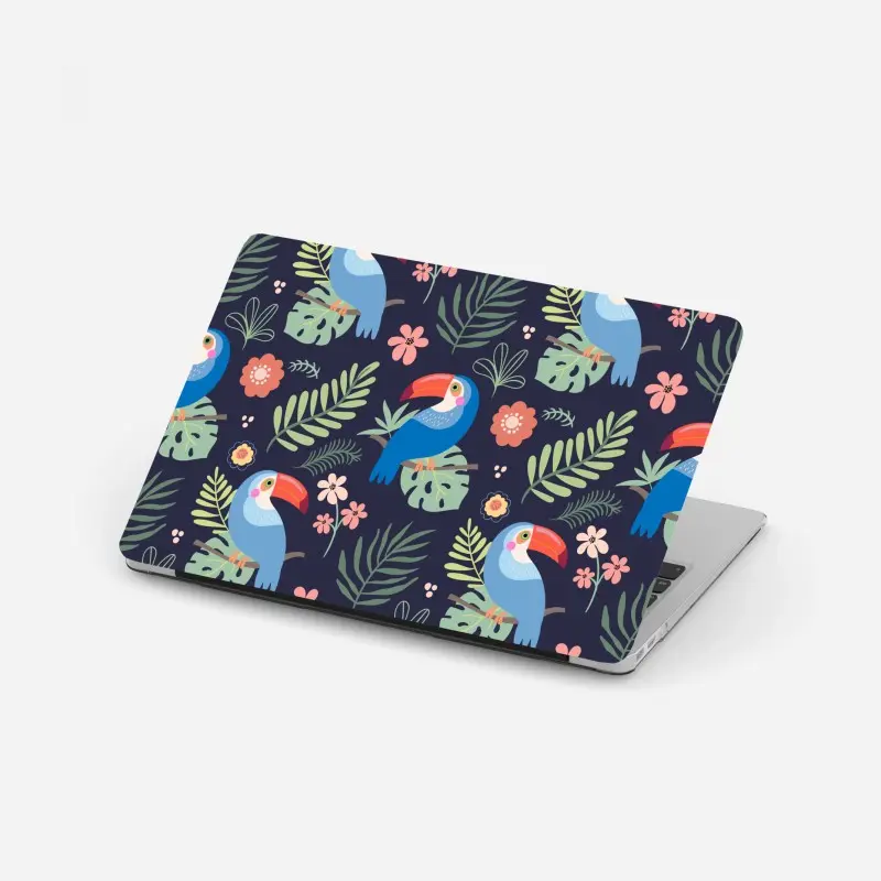 Laptop sticker tropical toucan pattern on navy