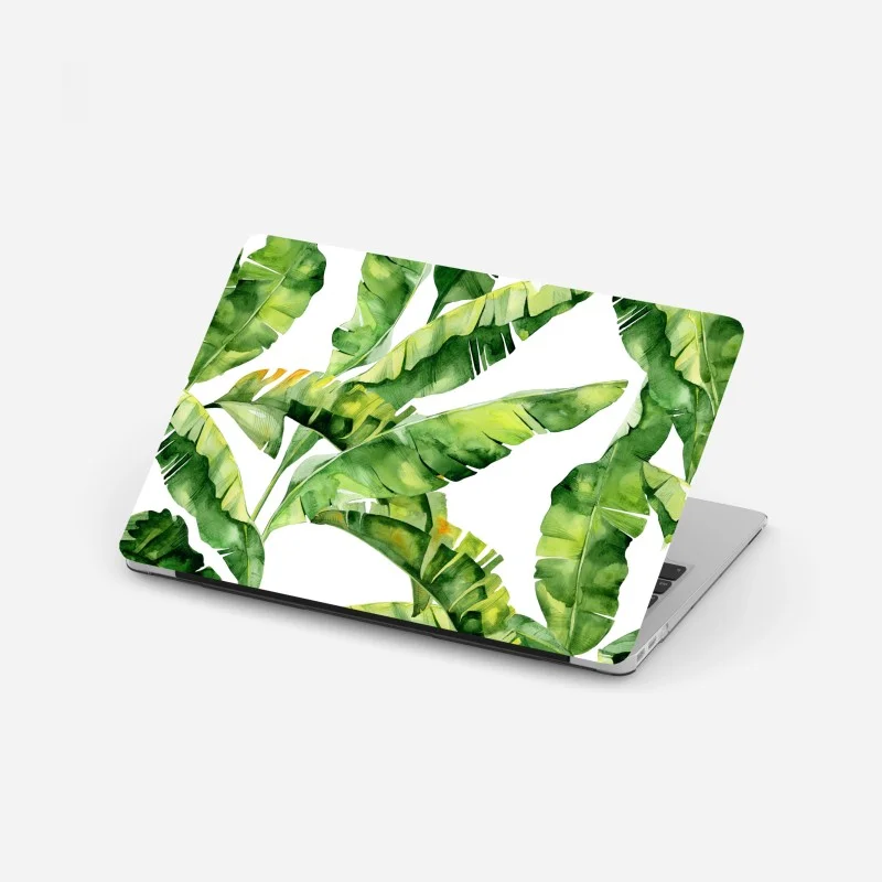 Laptop sticker tropical banana leaf watercolor pattern