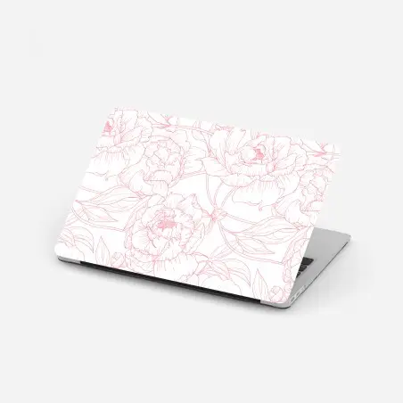 Laptop sticker delicate pink peony line art pattern • Wallissimo®