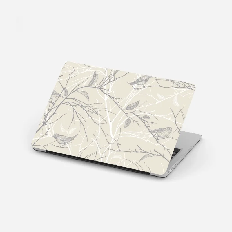 Laptop sticker soft beige bird and branch pattern