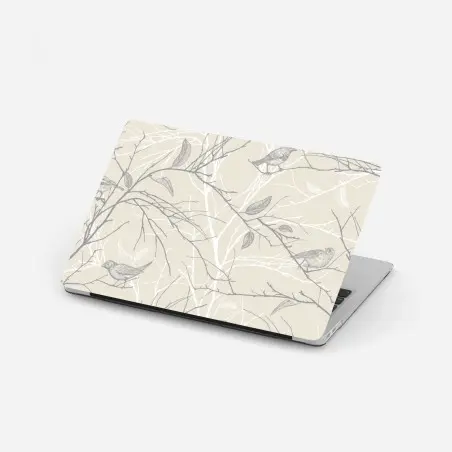Laptop sticker soft beige bird and branch pattern • Wallissimo®