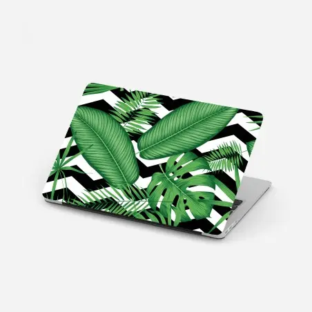 Laptop sticker tropical leaves pattern on chevron background • Wallissimo®