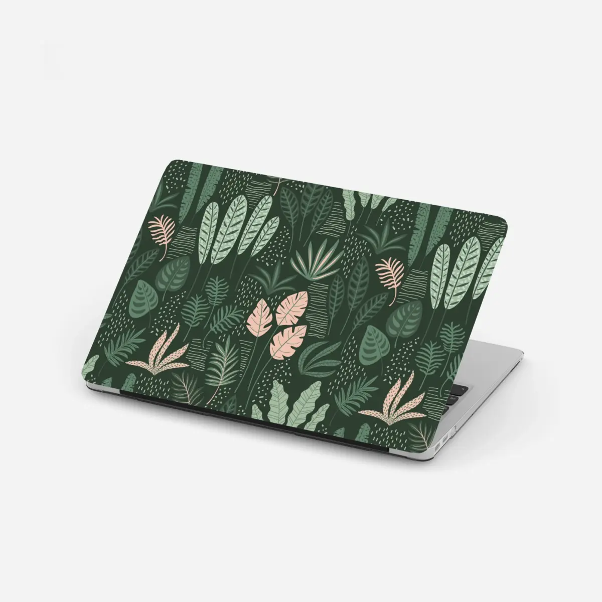 Laptop sticker tropical leaf pattern in muted greens and pink ⁕ Wallissimo® Laptop sticker tropical leaf pattern in muted greens and pink ⁕ Wallissimo®