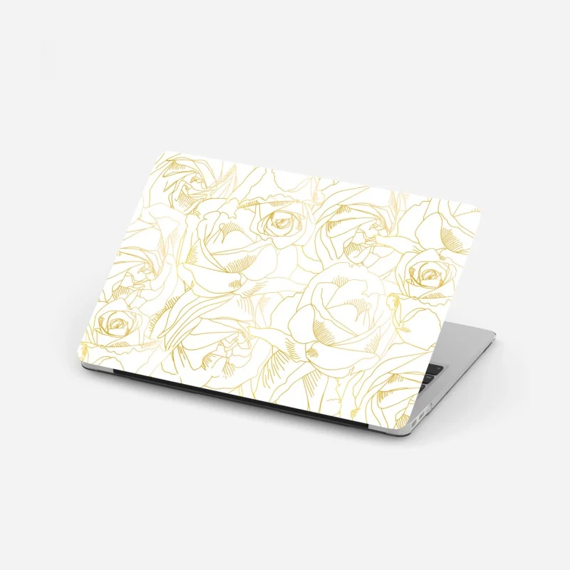Laptop sticker delicate gold rose line art pattern