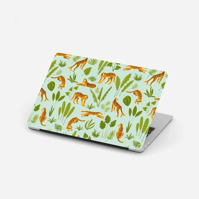 Laptop sticker playful tiger jungle pattern