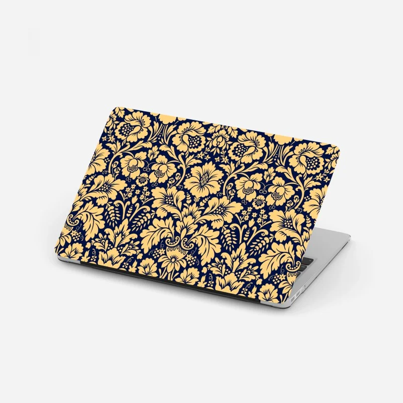 Laptop sticker navy and beige damask floral pattern