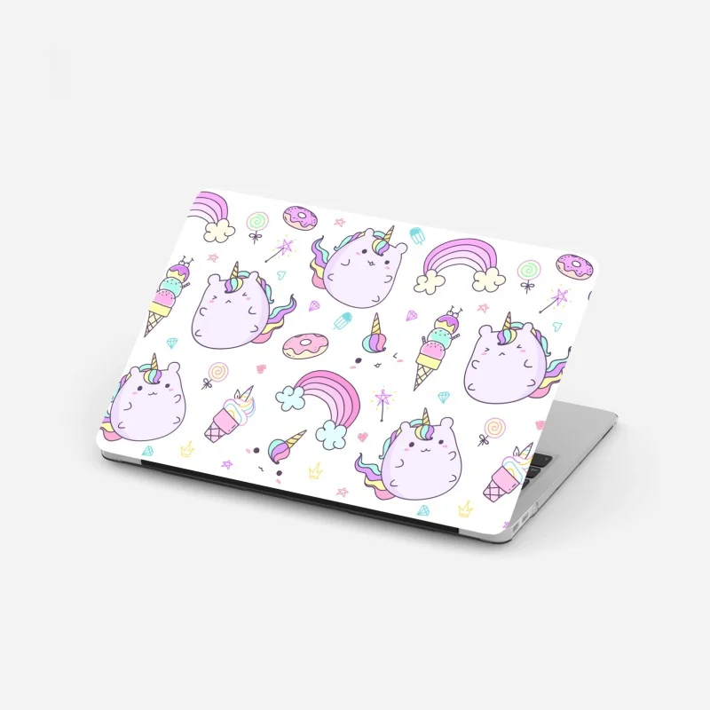 Laptop sticker playful pastel unicorn cat pattern