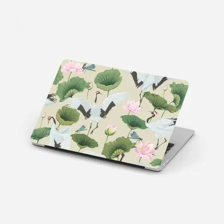 Laptop sticker elegant crane and lotus botanical pattern • Wallissimo®