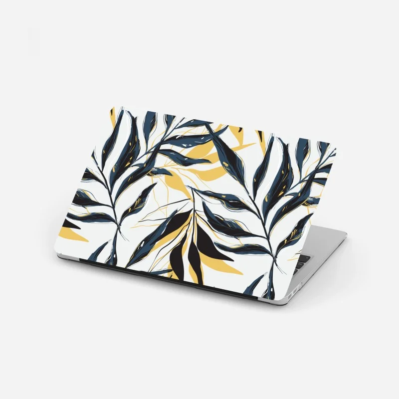 Laptop sticker navy and gold botanical leaf pattern