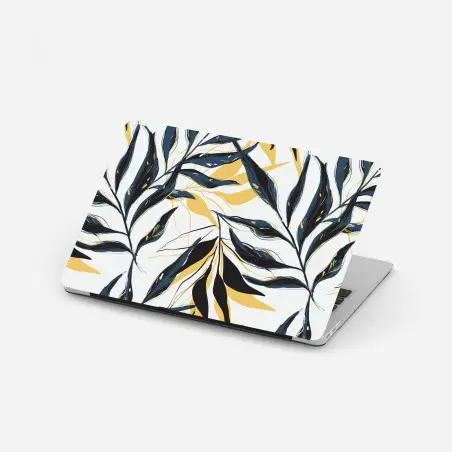 Laptop sticker navy and gold botanical leaf pattern • Wallissimo®