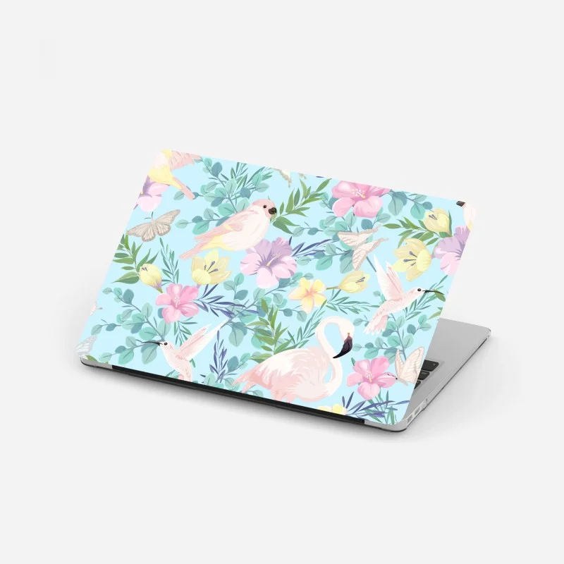 Laptop sticker pastel tropical birds and floral pattern