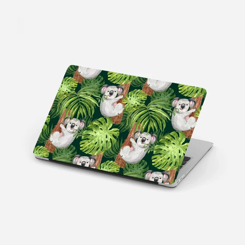 Laptop sticker cute watercolor koala and tropical leaves pattern