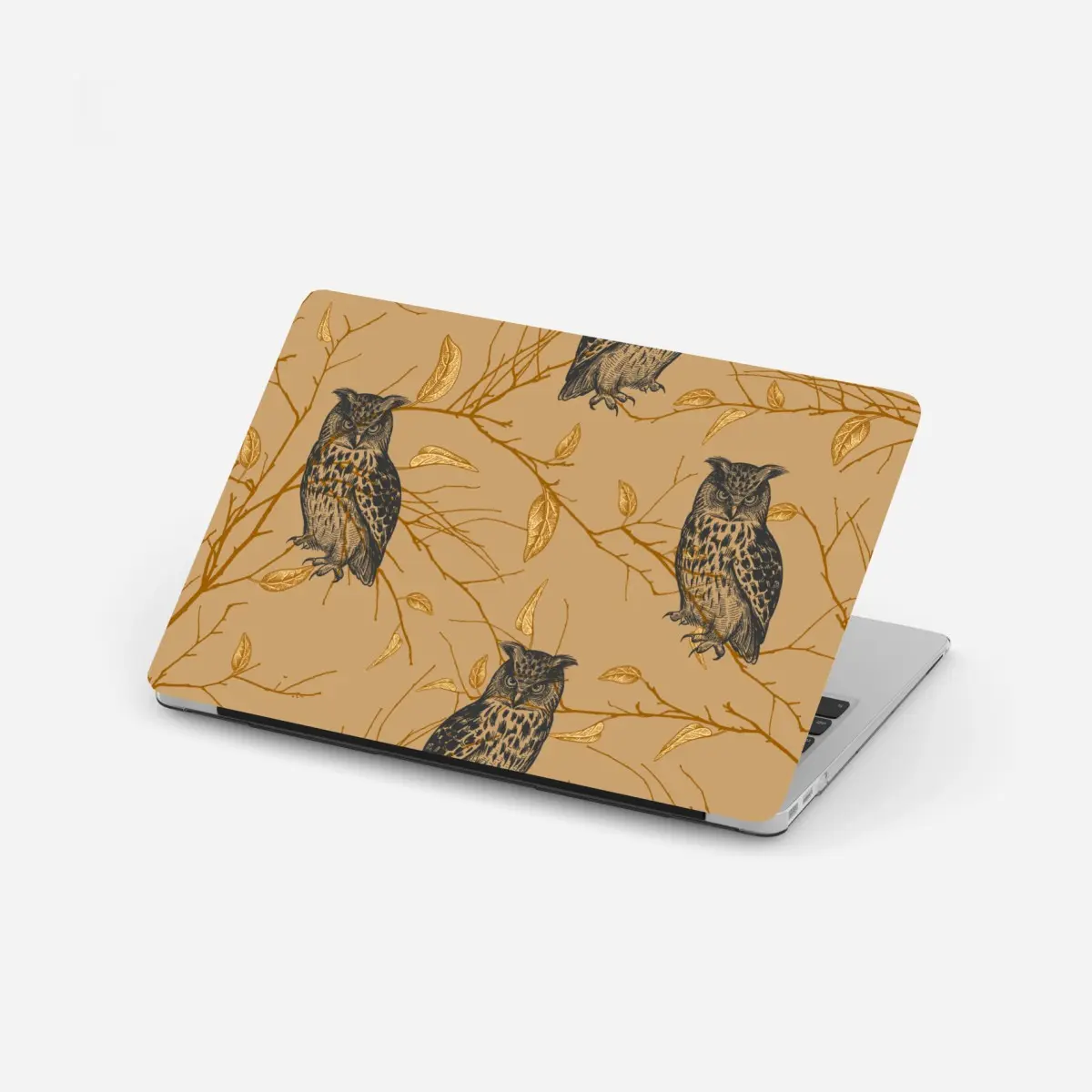 Laptop sticker golden owl pattern on beige background • Wallissimo® Laptop sticker golden owl pattern on beige background • Wallissimo®