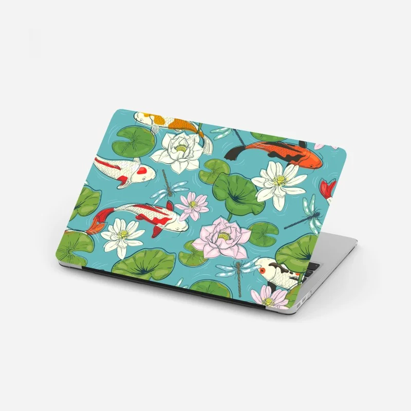 Laptop sticker tranquil koi pond illustration