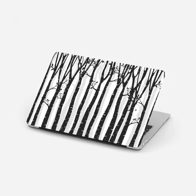 Laptop sticker monochrome birch forest illustration