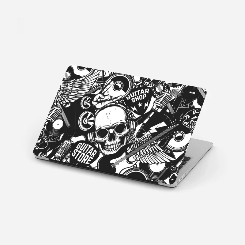 Laptop sticker rock and roll skull music collage