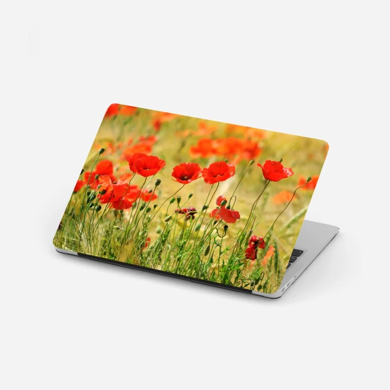 Laptop sticker red poppy meadow in sunlight
