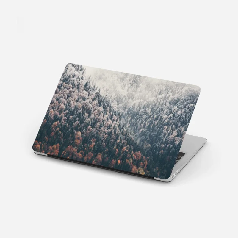 Laptop sticker autumn mist over mountain forest