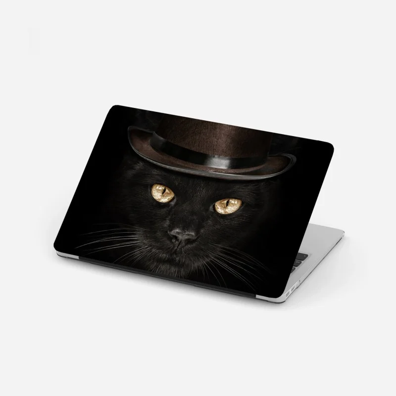 Laptop sticker dapper black cat in top hat and bow tie