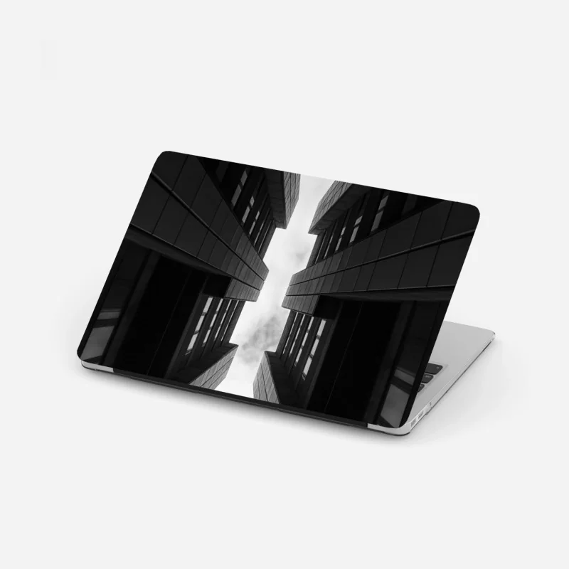 Laptop sticker vertical urban symmetry in monochrome