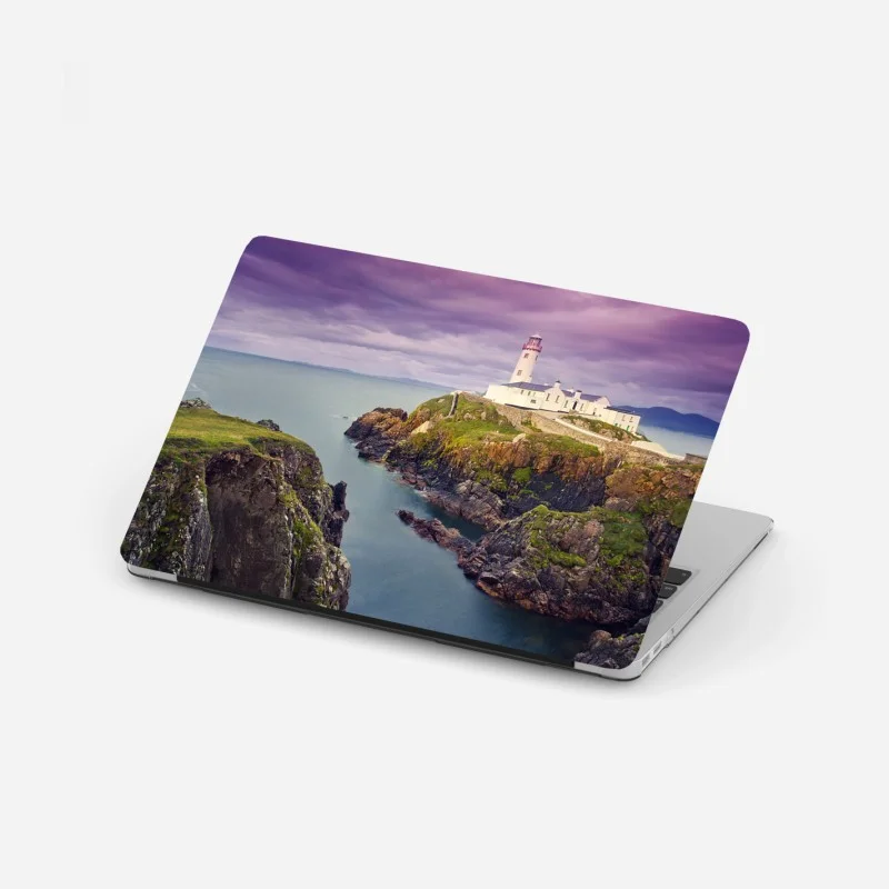 Laptop sticker purple coastal lighthouse at dusk