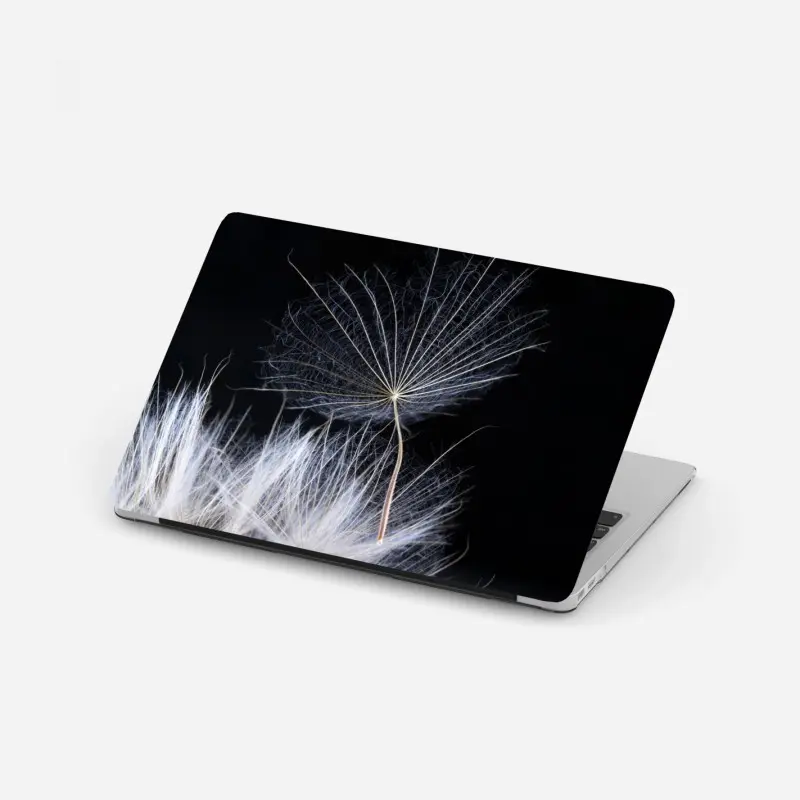 Laptop sticker delicate dandelion seed on black