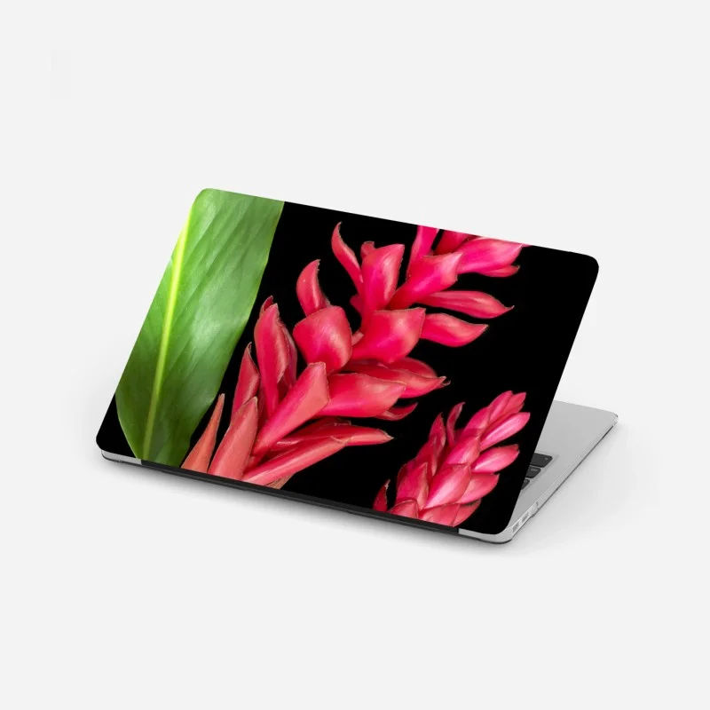 Laptop sticker vibrant torch ginger bloom on black