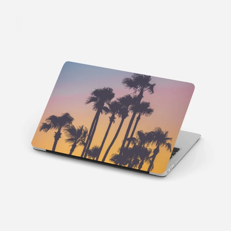 Laptop sticker retro tropical palm silhouettes at sunset