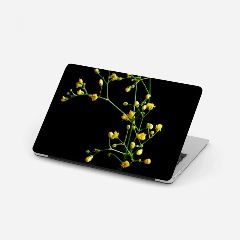 Laptop sticker delicate yellow gypsophila on black