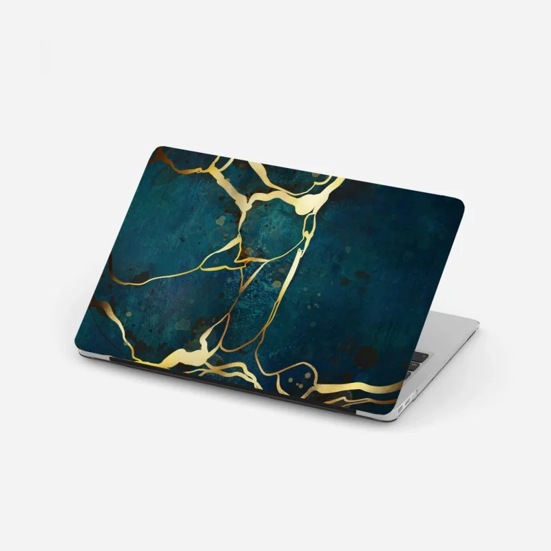 Laptop sticker turquoise and gold abstract with golden veins