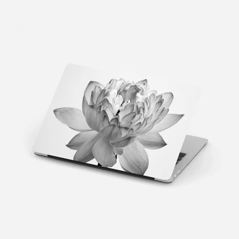 Laptop sticker serene lotus in grayscale