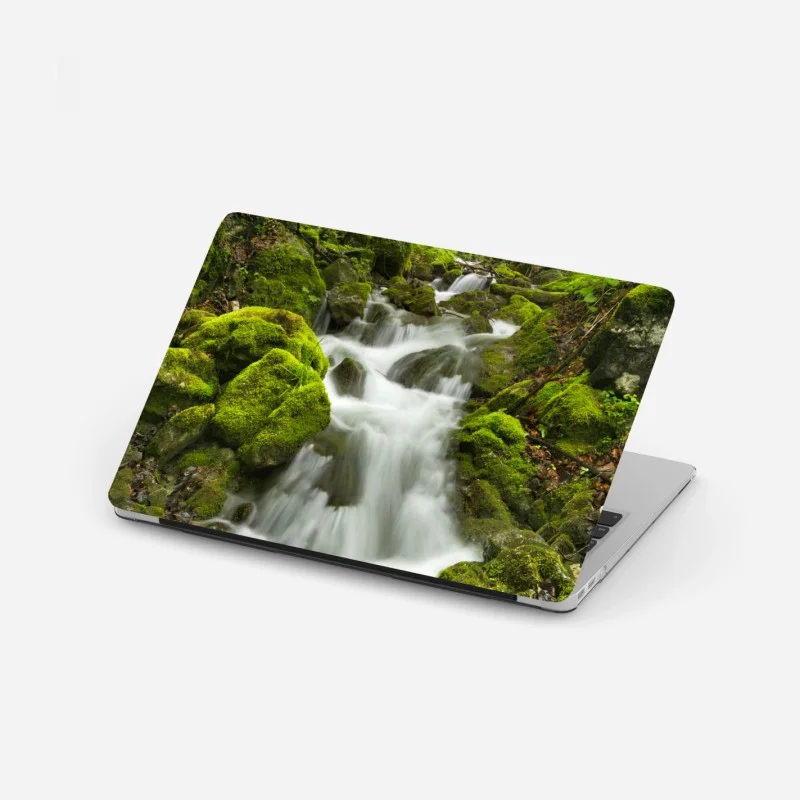 Laptop sticker lush mossy waterfall in Slovenský Raj