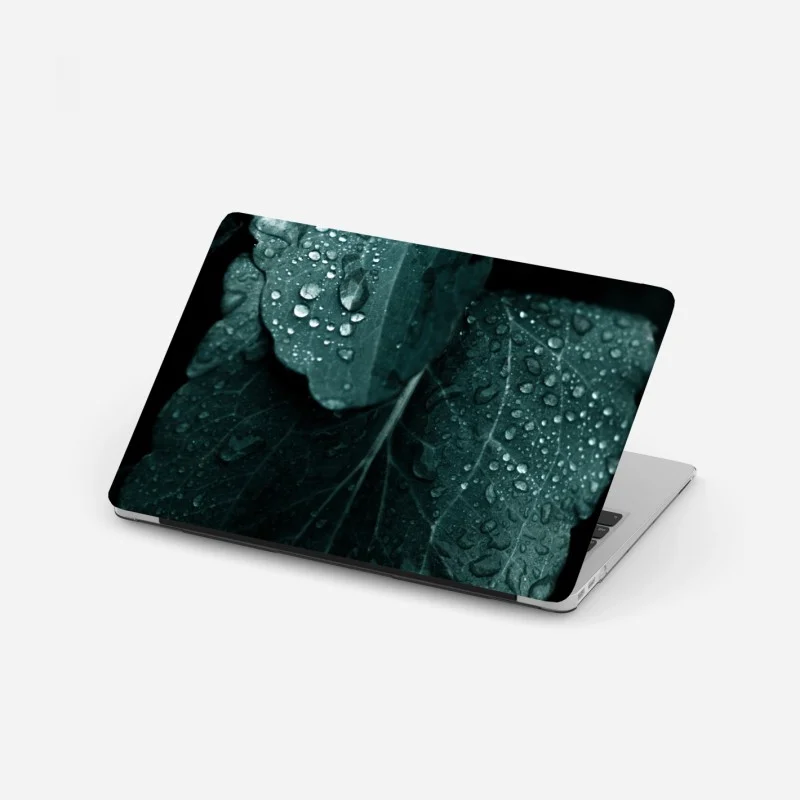 Laptop sticker teal dewdrops on leaves