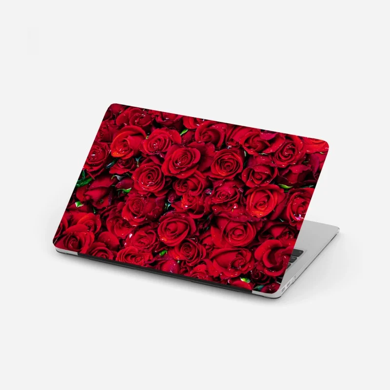 Laptop sticker lush red roses close-up