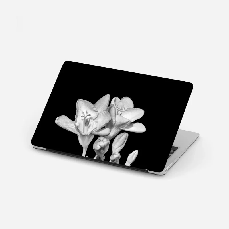 Laptop sticker elegant monochrome freesia bloom
