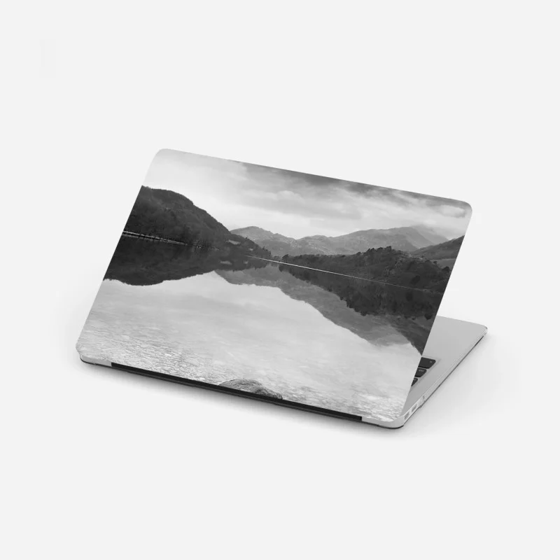 Laptop sticker serene mountain lake reflection