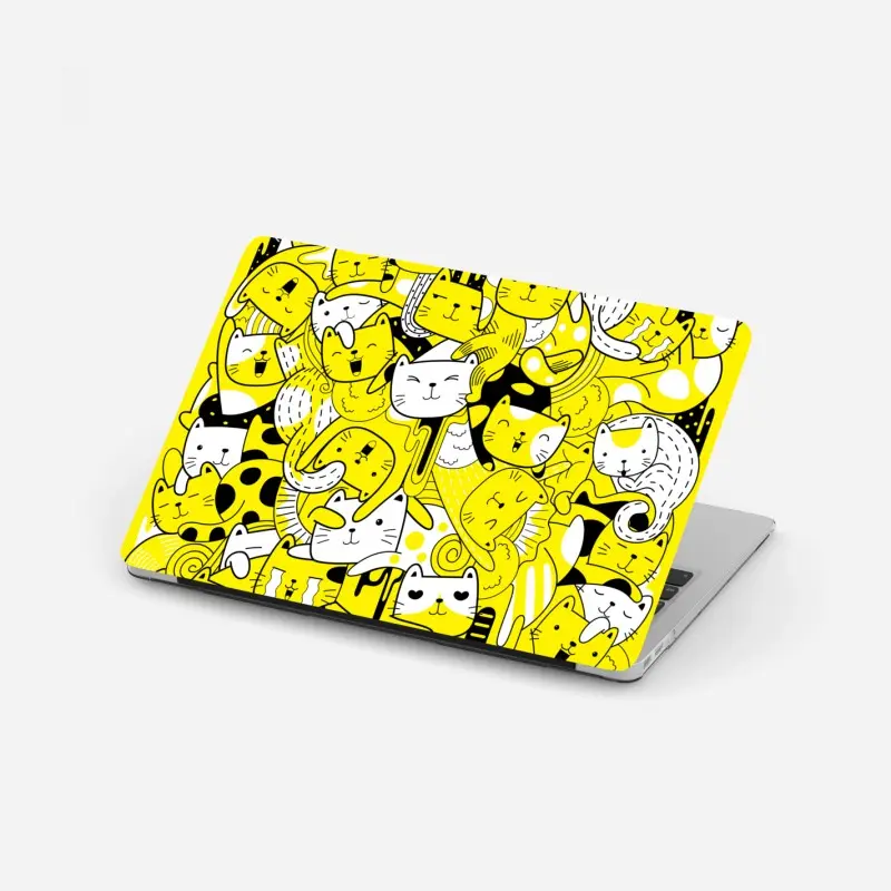 Laptop sticker playful yellow cat collage
